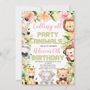 Invitation Animaux de fête sauvages Anniversaire, N'Importe Q