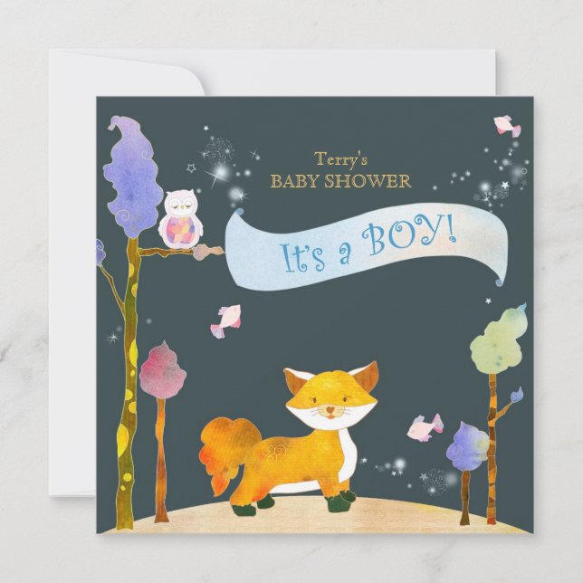 Invitation Animaux de forêt Baby shower bébé garçon (Devant)
