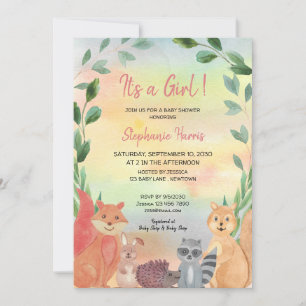 Invitation Animaux de forêt Baby shower de fille bébé