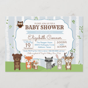 Invitation Animaux de forêt Baby shower de printemps ou d'été