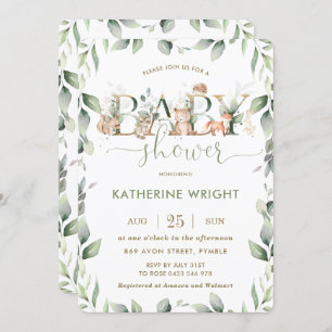 Invitation Animaux de forêt Baby shower de verdure Garçon fil