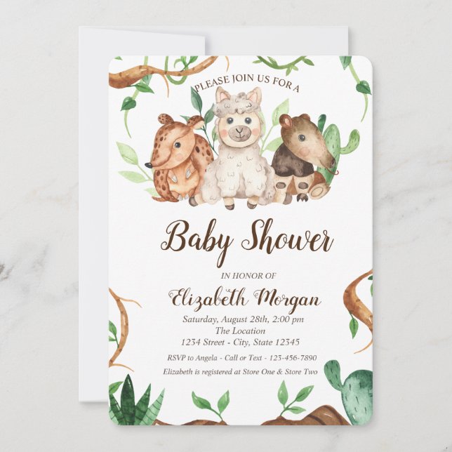 Invitation Animaux de forêt mignons Fête de bébé Mouton Feuil (Devant)