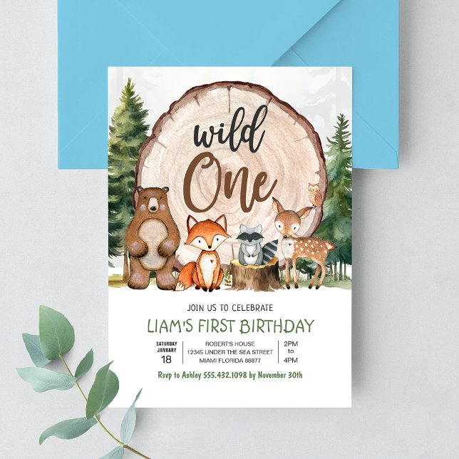 Invitation Animaux de forêt Wild One fête d'anniversaire (Créateur téléchargé)