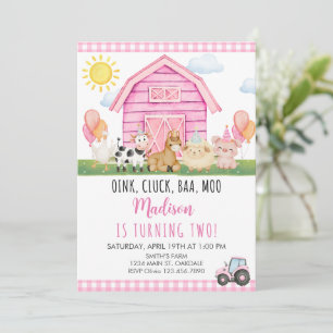 Invitation Animaux de grange roses avec chapeaux de fête pour