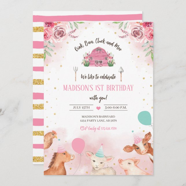 Invitation Animaux de la ferme (Devant / Derrière)