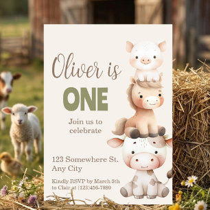 Invitation Animaux de la Ferme 1er Anniversaire Bébé Garçon d