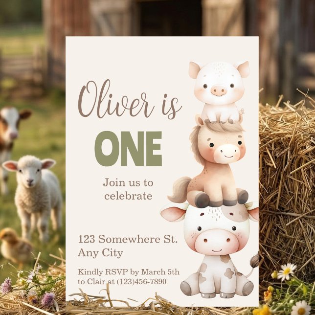 Invitation Animaux de la Ferme 1er Anniversaire Bébé Garçon d (Farm Animals 1st Birthday Barnyard Baby Boy)