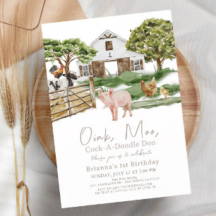 Invitation Animaux de la ferme à l'aquarelle 1er anniversaire