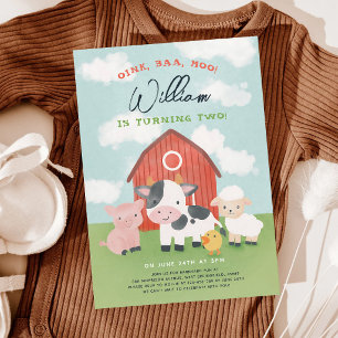 Invitation Animaux de la ferme à l'aquarelle 2e anniversaire