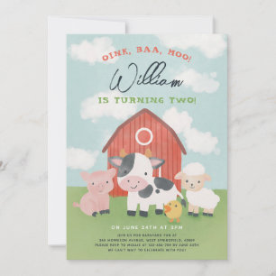 Invitation Animaux de la ferme à l'aquarelle 2e anniversaire