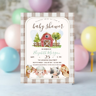 Invitation Animaux de la ferme à l'aquarelle Baby Shower