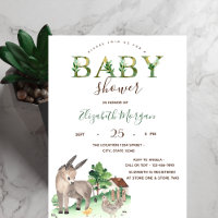 Animaux de la ferme à l'aquarelle Baby Shower Âne