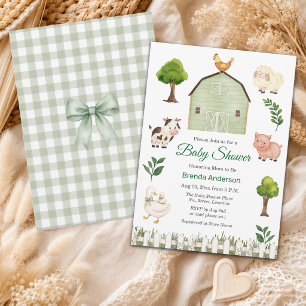 Invitation Animaux de la ferme à l'aquarelle Baby Shower de l