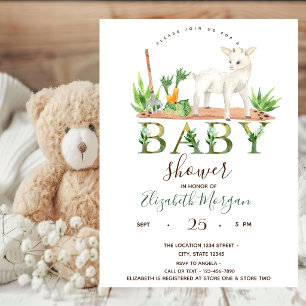 Invitation Animaux de la ferme à l'aquarelle Baby Shower Mout