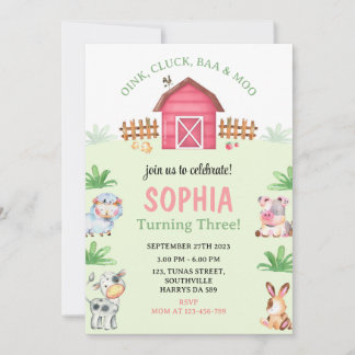 Invitation Animaux de la ferme Barnyard Anniversaire