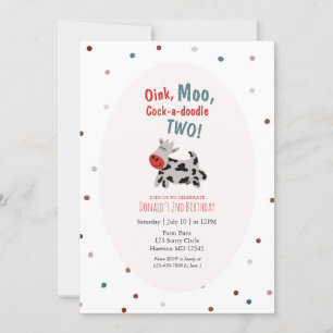 Invitation Animaux de la ferme de vache Deuxième anniversaire