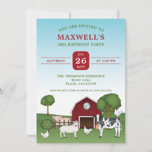 Invitation Animaux de la ferme et une grange rouge campagne A