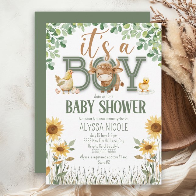 Invitation Animaux de la Ferme Fête de Naissance Bébé Garçon (Cute baby boy farm animal baby shower invitation)