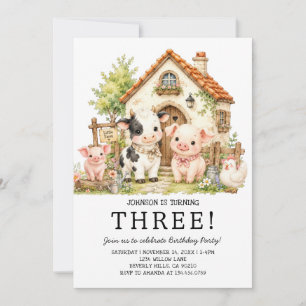 Invitation Animaux de la ferme mignons anniversaire des enfan