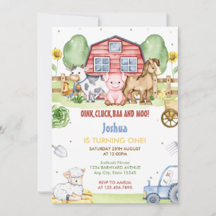 Invitation Animaux de la Ferme Mignons pour une Fête d'Annive