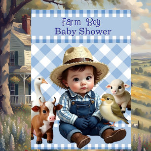 Invitation Animaux de la ferme pour Baby Shower avec un garço