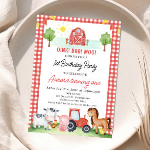 Invitation Animaux de la ferme Red Plaid