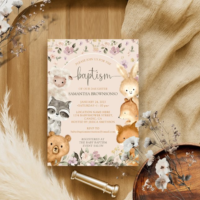 Invitation Animaux de la ferme roses Ours Renard Lapin Raton  (Créateur téléchargé)