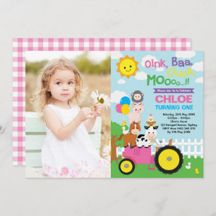 Invitation Animaux de la ferme Vieux MacDonald Fille Annivers