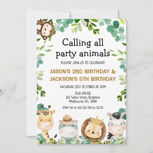 Invitation Animaux de la fête de Safari commun Anniversaire (Devant)