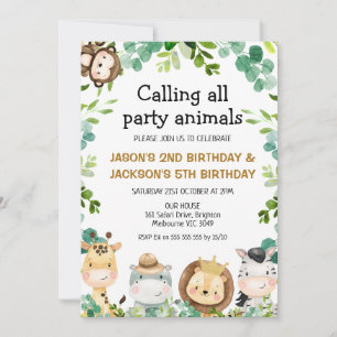 Invitation Animaux de la fête de Safari commun Anniversaire