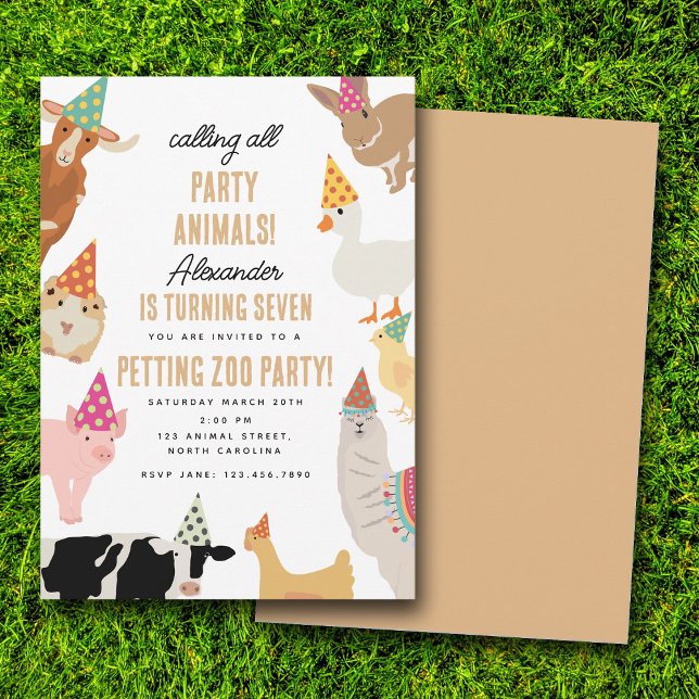 Invitation Animaux de la Fête des Animaux de la Ferme d'Anima (Petting Zoo Party Animals Barnyard Birthday Kids Invitation)