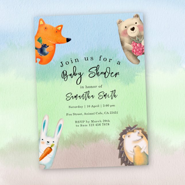 Invitation Animaux de la forêt à l'aquarelle Baby Shower (Créateur téléchargé)