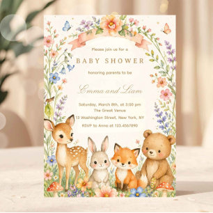Invitation Animaux de la Forêt à l'Aquarelle Baby Shower Bois