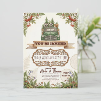 Invitation Animaux de la forêt à l'aquarelle Camion vert