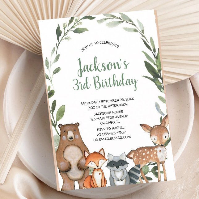 Invitation Animaux de la forêt Anniversaire verdure (Créateur téléchargé)