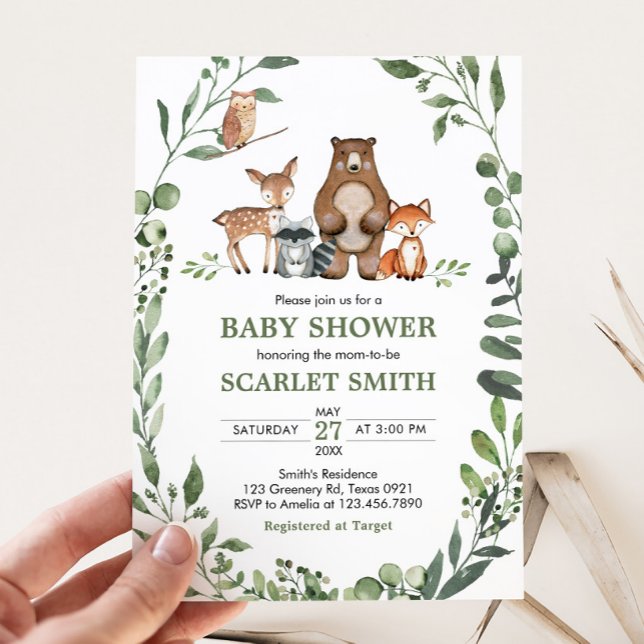 Invitation Animaux de la forêt Baby Shower  (Woodland Animals Baby Shower Invitation)