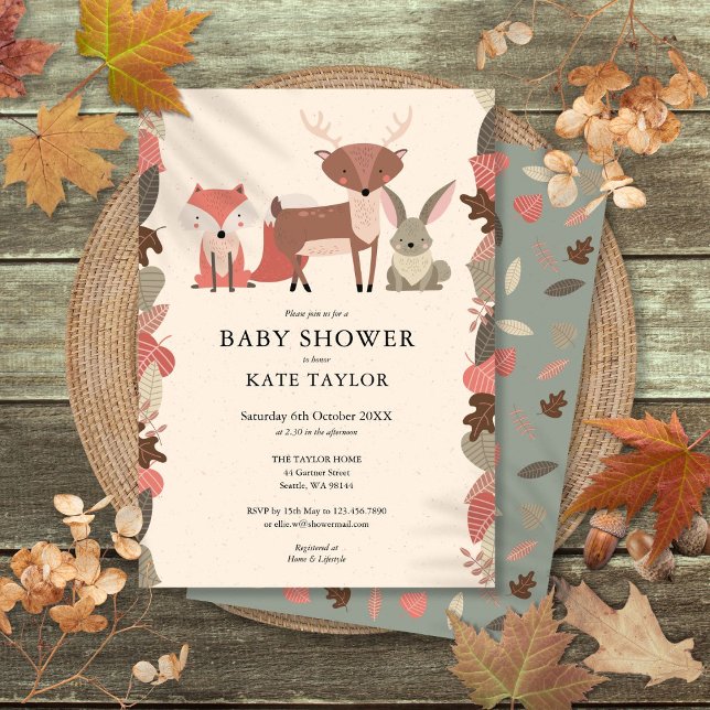 Invitation Animaux de la forêt Baby Shower  (Woodland Animals Baby Shower Invitation)