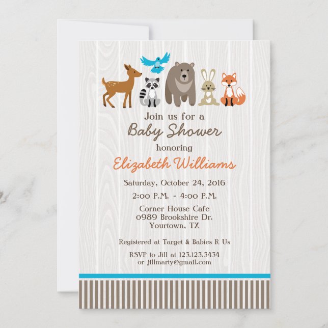 Invitation Animaux de la Forêt Baby Shower (Devant)