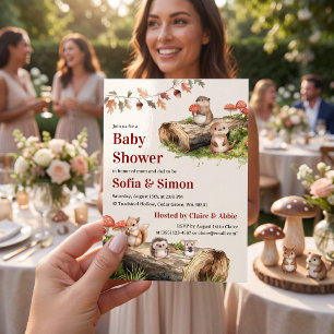 Invitation Animaux de la forêt Baby Shower Couple Tout En U