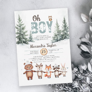 Invitation Animaux de la forêt Baby Shower Rustique Hiver Gar