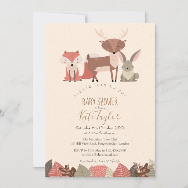 Invitation Animaux de la forêt Baby Shower / Sprinkle (Devant)