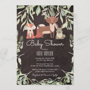 Invitation Animaux de la forêt Baby Shower Tableau noir