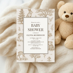 Invitation Animaux de la Forêt Baby Shower Toile de Jouy