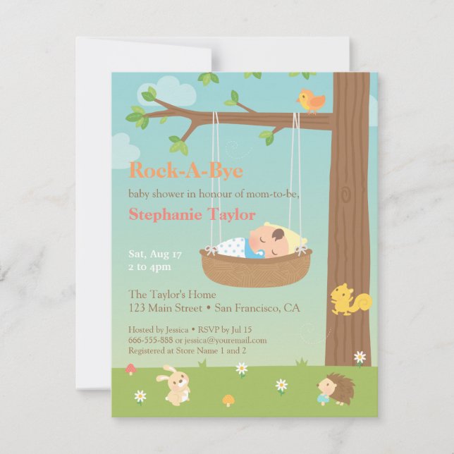 Invitation Animaux de la Forêt Bercent une Fête Prénatale Béb (Devant)