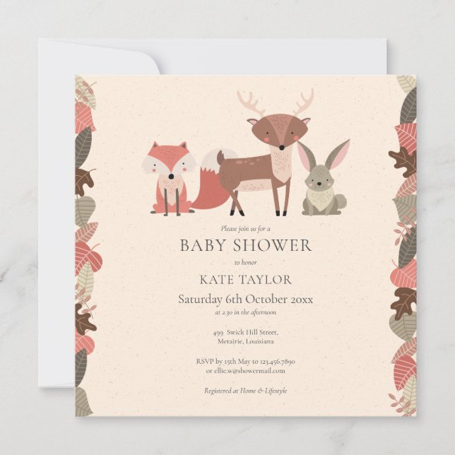 Invitation Animaux de la forêt Bohème Baby Shower (Devant)