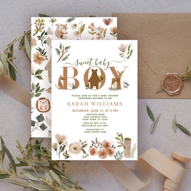 Invitation Animaux de la Forêt Bohème Douce Fête de Naissance (Créateur téléchargé)