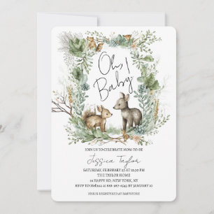 Invitation Animaux de la Forêt Cadre Bois Fête Prénatale Bébé