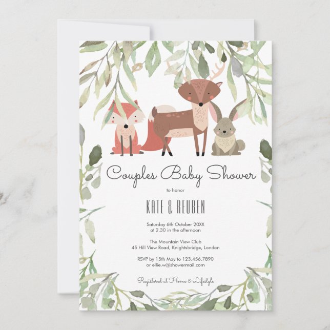 Invitation Animaux de la forêt Couples Baby Shower / Sprinkle (Devant)