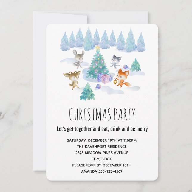Invitation Animaux de la forêt dansant autour d'une fête de l (Devant)