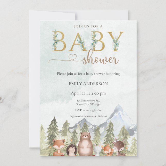Invitation Animaux de la Forêt de Bois Baby Shower (Devant)